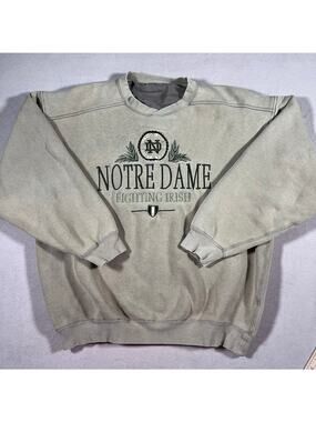 Vintage Notre Dame Fighting Irish Collegiate Sweatshirt Men's Size L, Tan/Green